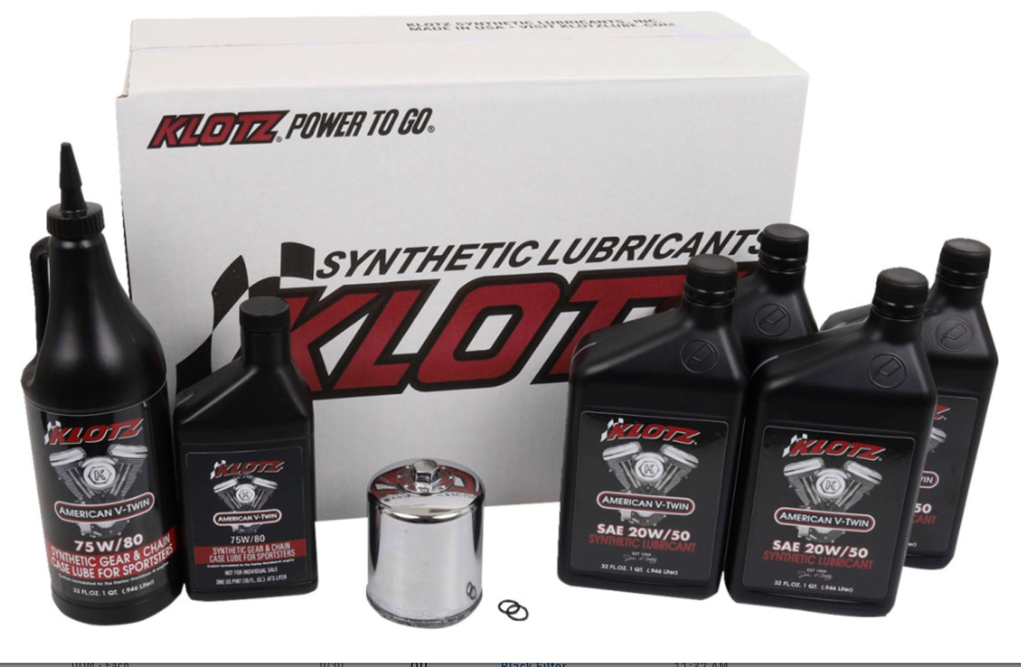 KLOTZ OIL
KH-104 Premium Oil Change Kit
Premium Oil Change Kit - Sportster