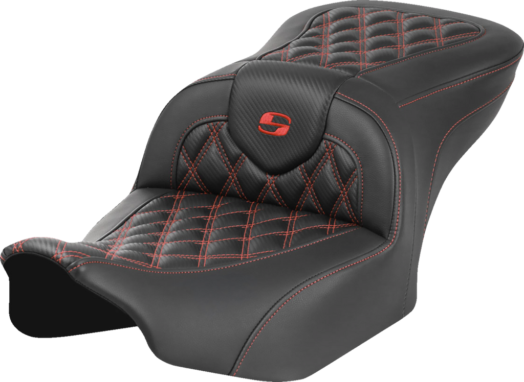 RoadSofa™ Seat - without Backrest - Carbon Fiber - Lattice Stitch - Red Stitch - FLTR/FLHX '23-'24