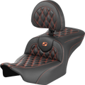 RoadSofa™ Seat - with Backrest - Carbon Fiber - Lattice Stitch - Orange Stitch - FLTR/FLHX '23-'24