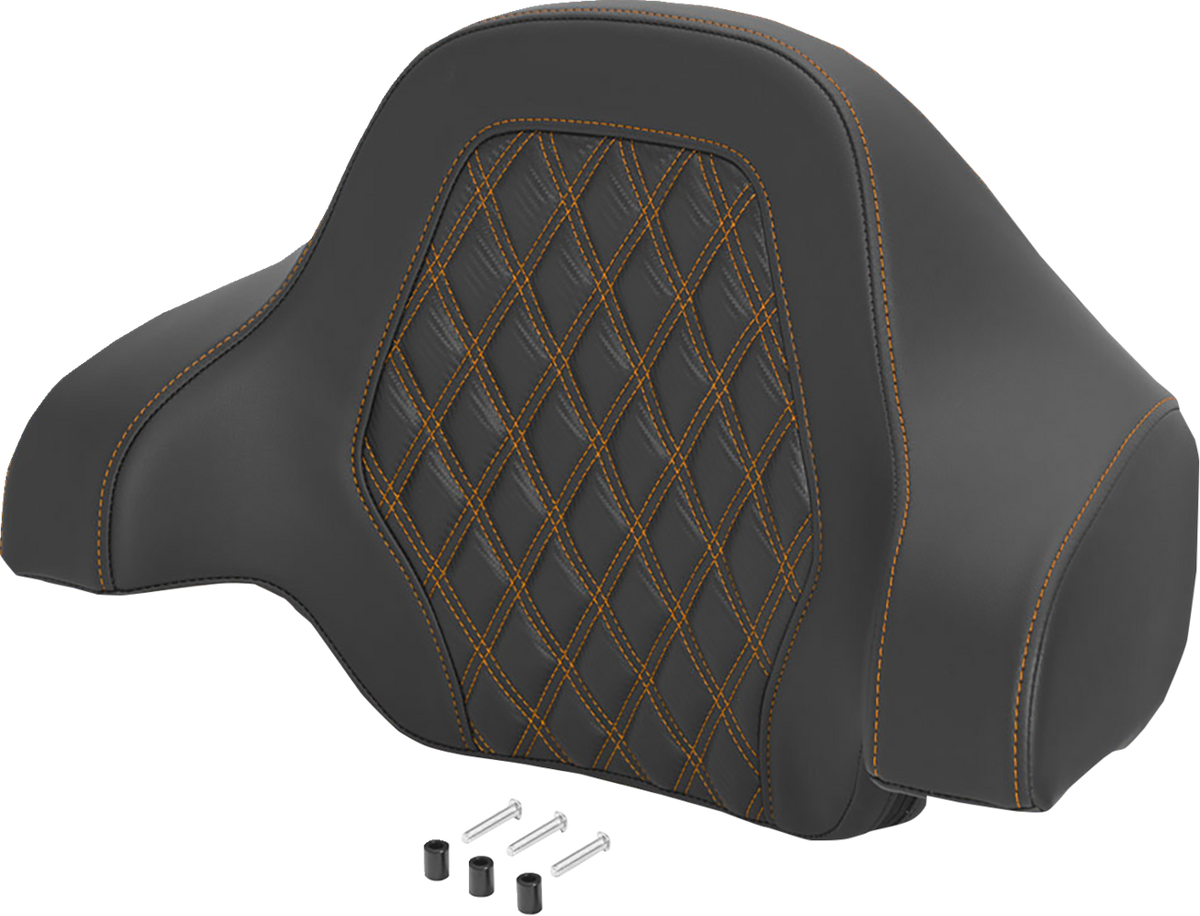 Deluxe Tour Pack Sissy Bar Pad - Carbon Fiber - Orange Lattice Stitch