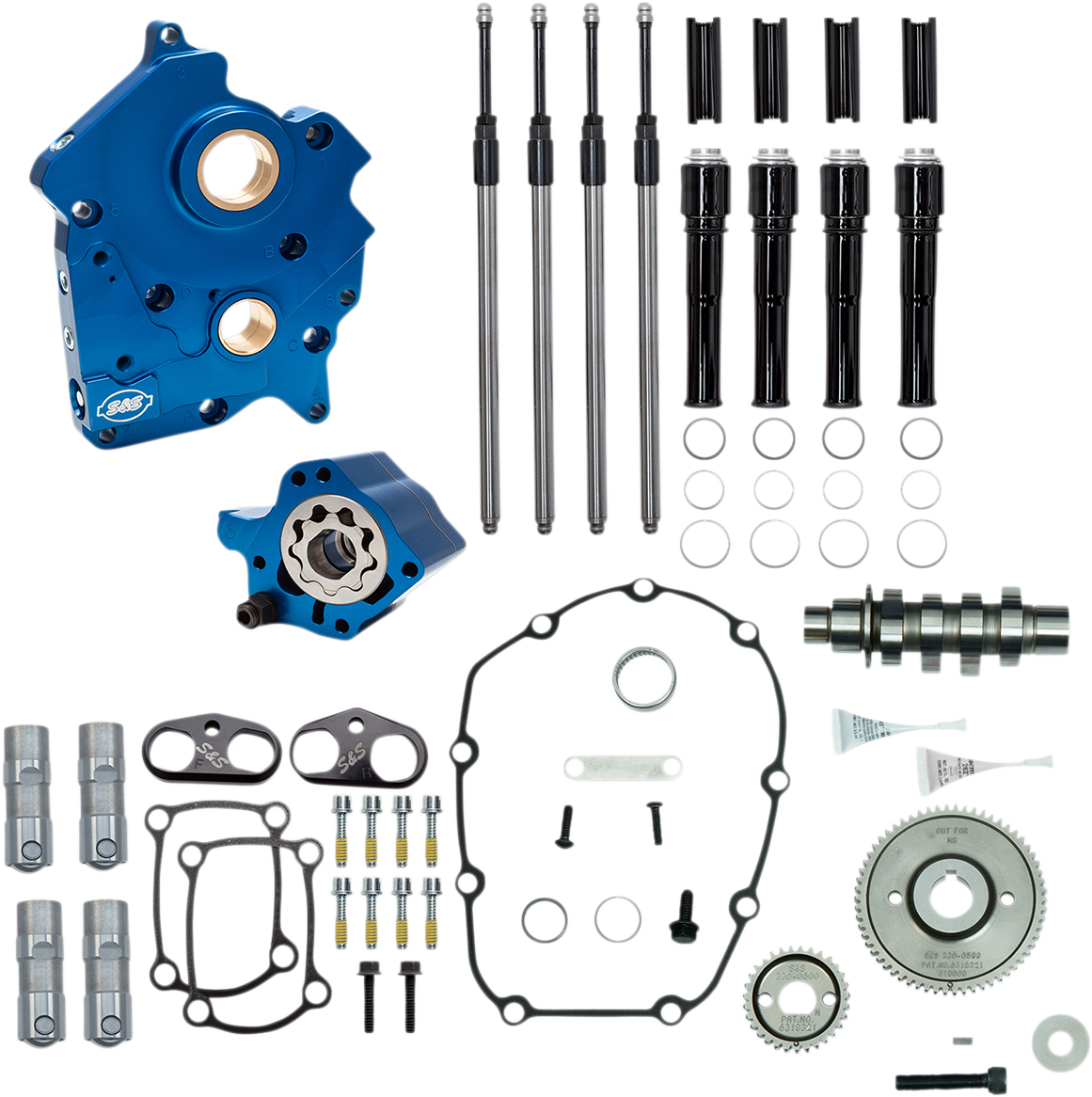 Cam Chest Kit with Plate - Gear Drive - Water Cooled - 465 Cam - Black Pushrods - M8