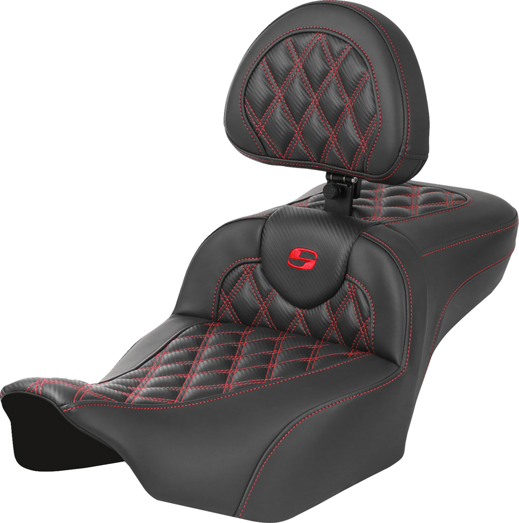 Roadsofa™ Extended Reach Seat - with Backrest - Lattice Stitch - Red Stitch - FLTR/FLHX '23-'24