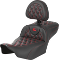 Roadsofa™ Extended Reach Seat - with Backrest - Lattice Stitch - Red Stitch - FLTR/FLHX '23-'24