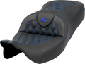 Roadsofa™ Seat - Lattice Stitch - Blue Stitch - without Backrest - FLH/FLT '08-'23
