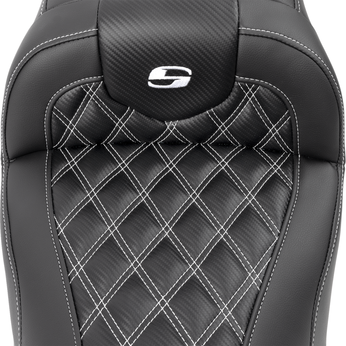 RoadSofa™ Seat - without Backrest - Carbon Fiber - Lattice Stitch - White Stitch - FLTR/FLHX '23-'24
