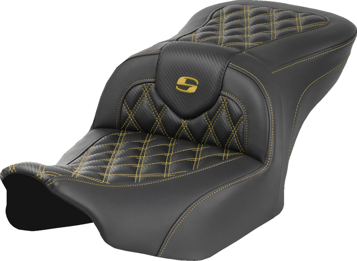 Roadsofa™ Seat - Carbon Fiber - without Backrest - Gold Lattice Stitch - FLH/FLT '23-'25