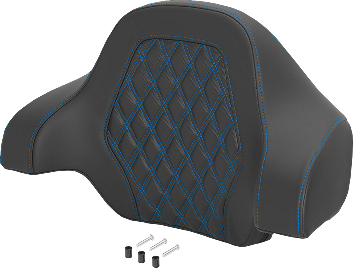 Deluxe Tour Pack Sissy Bar Pad - Carbon Fiber - Blue Lattice Stitch