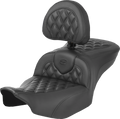Heated Roadsofa™ Seat - Carbon Fiber - Lattice Stitch - w/ Backrest - FLT/FLH '23-'24