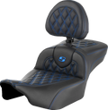 Roadsofa™ Extended Reach Seat - with Backrest - Lattice Stitch - Blue Stitch - FLTR/FLHX '23-'24
