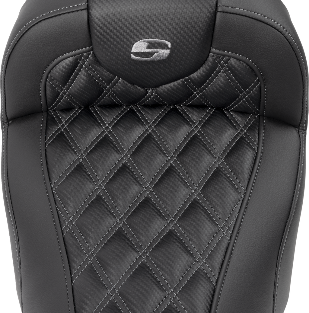 RoadSofa™ Seat - without Backrest - Carbon Fiber - Lattice Stitch - Gray Stitch - FLTR/FLHX '23-'24