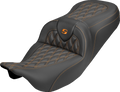 Roadsofa™ Carbon Fiber Seat - Lattice - Orange Stitch - Without Backrest - FLH/FLT '08-'25