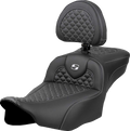 Roadsofa™ Extended Reach Seat - Dragon Scale Stitch - Silver Stitch - w/ Backrest - FLT/FLH '23-'24