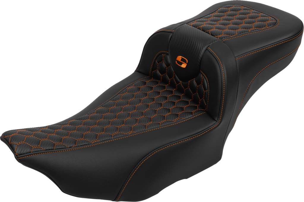 Roadsofa™ Extended Reach Seat - with Backrest - Honeycomb - Orange Stitch - FLTR/FLHX '23-'24