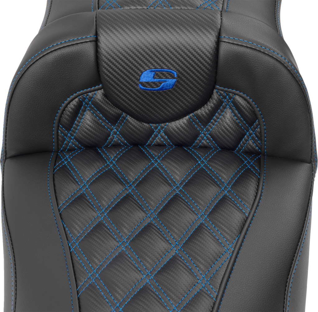 Roadsofa™ Extended Reach Seat - without Backrest - Lattice Stitch - Blue Stitch - FLTR/FLHX '23-'24