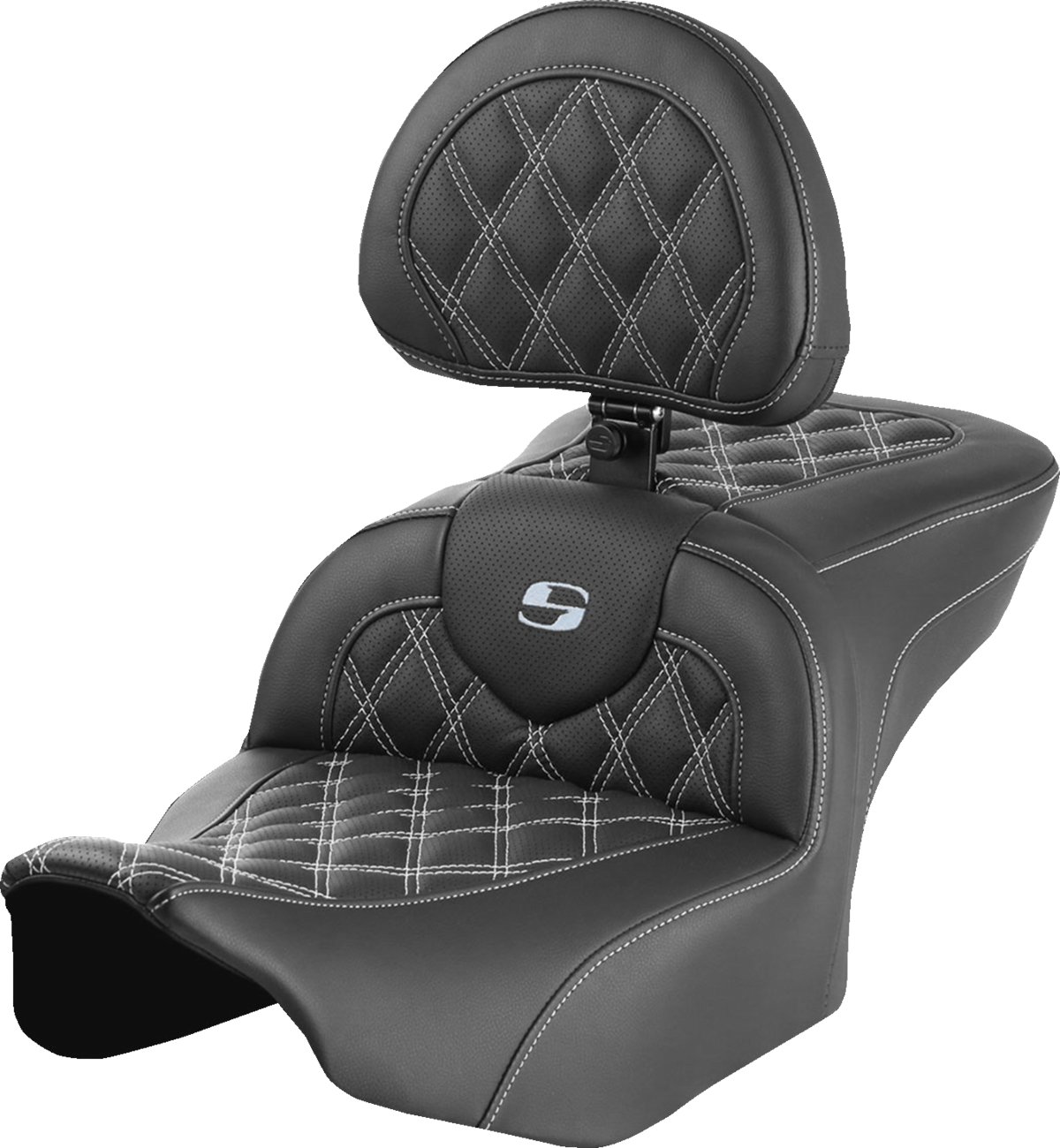 RoadSofa™ Seat - with Backrest - Lattice Stitch - Silver Stitch - FLTR/FLHX '23-'24