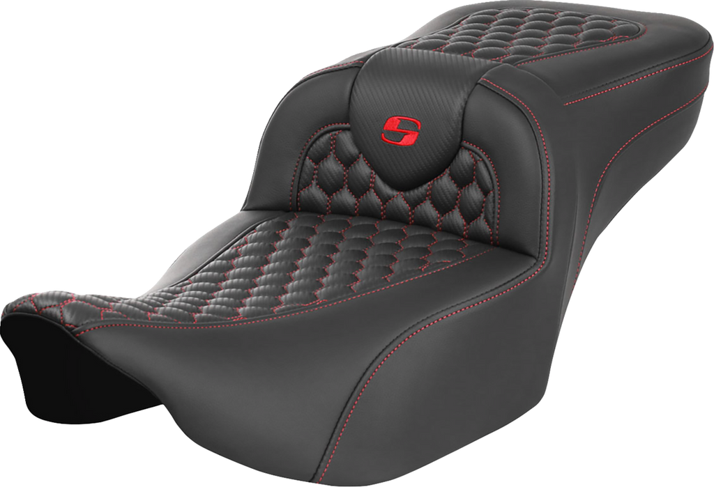 Roadsofa™ Extended Reach Seat - without Backrest - Honeycomb - Red Stitch - FLTR/FLHX '23-'24