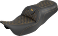 RoadSofa™ Tri Gripper Seat - Standard Reach - Gold Stitch - w/o Backrest - FLH/FLT '08-'25