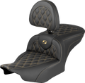 Extended Reach RoadSofa™ Seat - with Backrest - Lattice Stitch - Gold Stitch - FLH/FLT '23-'26