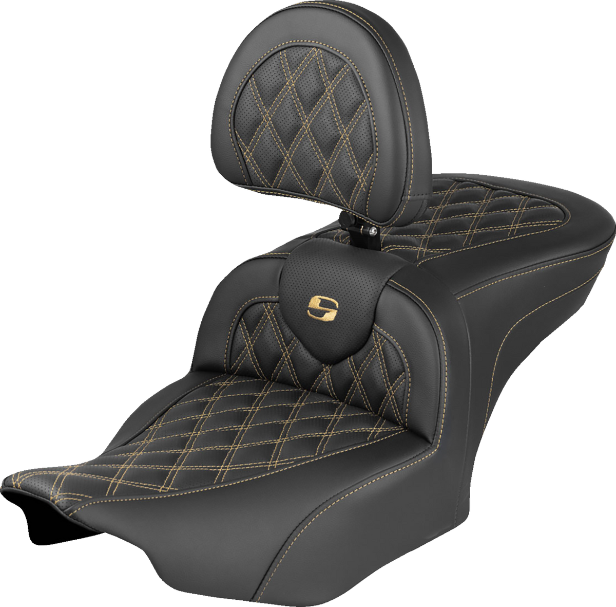 Extended Reach RoadSofa™ Seat - with Backrest - Lattice Stitch - Gold Stitch - FLH/FLT '23-'26