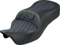 Roadsofa™ King Seat - Without Backrest - Lattice Stitch - Blue Stitch - FLH/FLT '08-'25