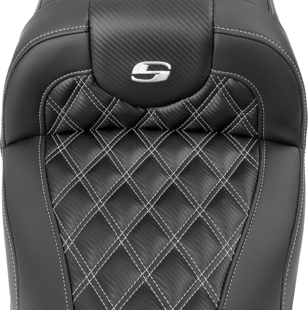 RoadSofa™ Carbon Fiber Seat - w/o Backrest - Lattice Stitch - Silver Stitch - FL/FX '23-'24