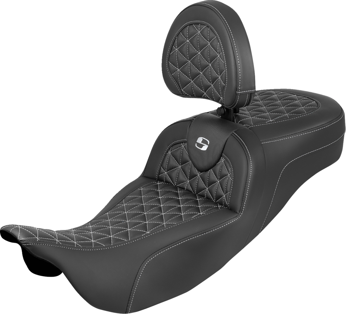 RoadSofa™ Tri Gripper Seat - Extended Reach - White Stitch - w/ Backrest - FLH/FLT '08-'25
