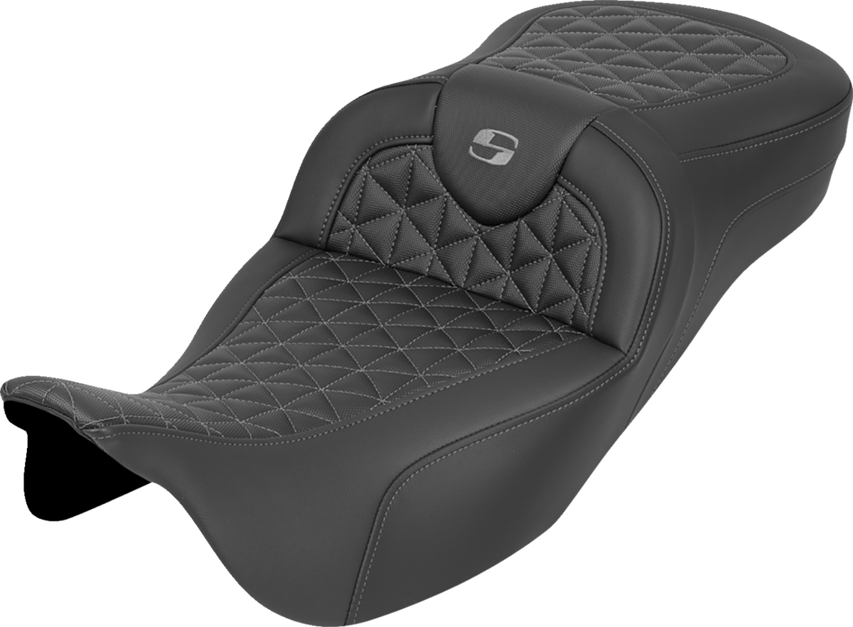 RoadSofa™ Tri Gripper Seat - Extended Reach - Gray Stitch - w/o Backrest - FLH/FLT '08-'25