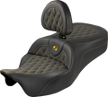 Roadsofa™ King Seat - With Backrest - Lattice Stitch - Gold Stitch - FLH/FLT '08-'25