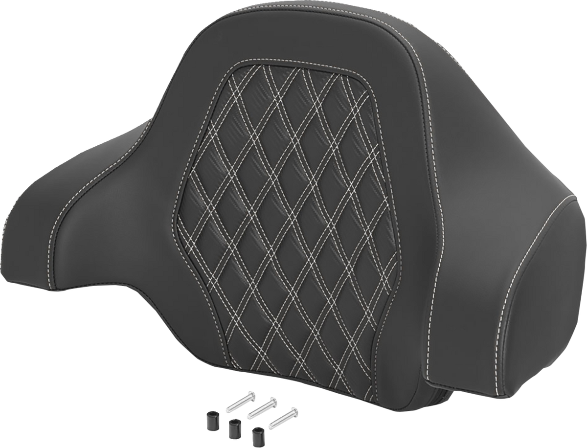 Deluxe Tour Pack Sissy Bar Pad - Carbon Fiber - White Lattice Stitch