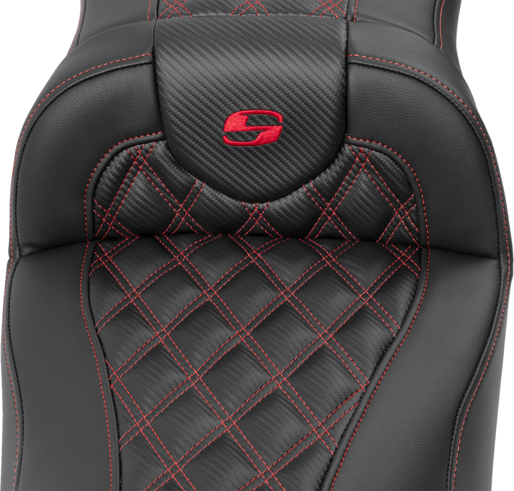 Roadsofa™ Extended Reach Seat - without Backrest - Lattice Stitch - Red Stitch - FLTR/FLHX '23-'24