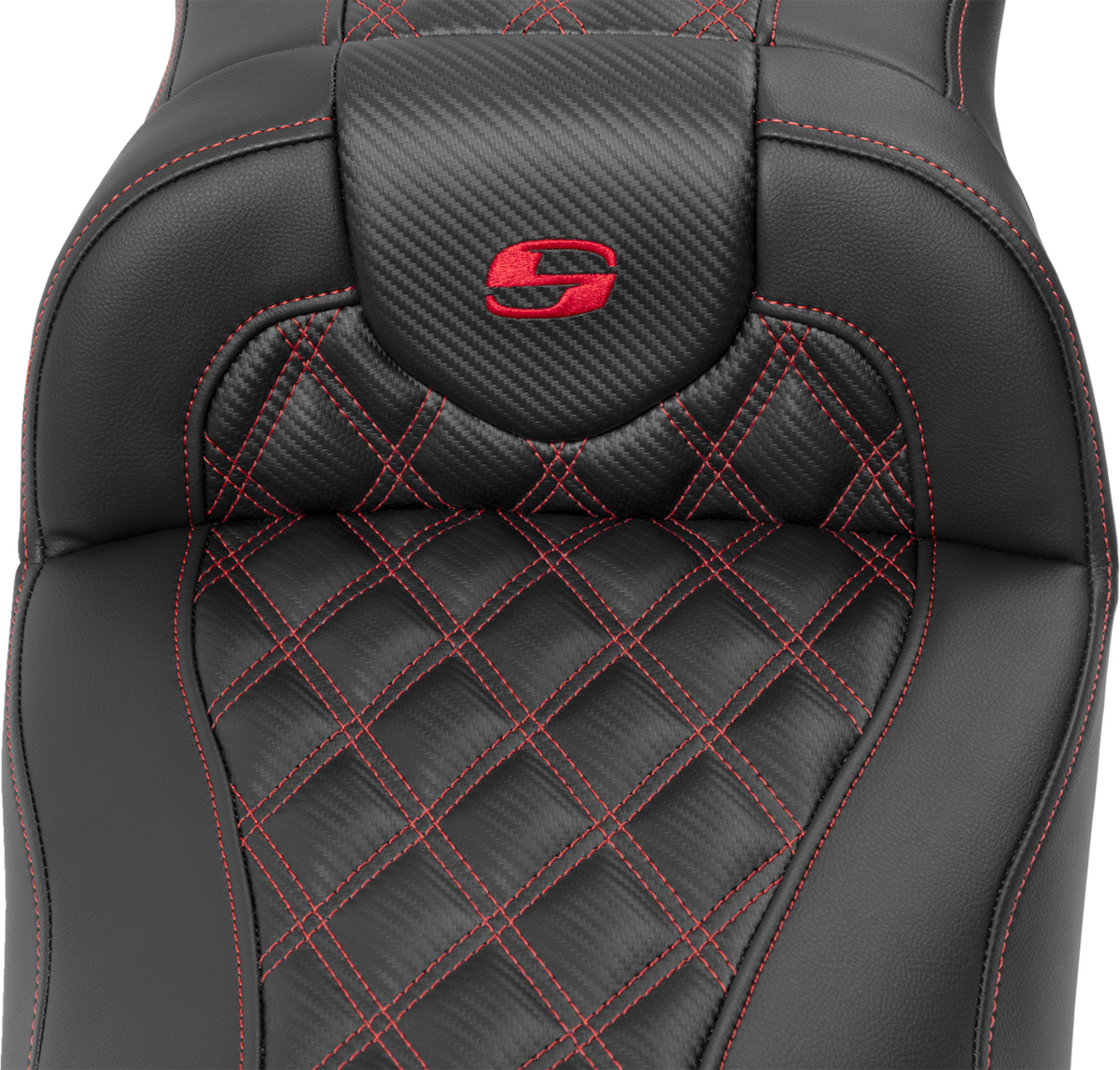 Roadsofa™ Extended Reach Seat - without Backrest - Lattice Stitch - Red Stitch - FLTR/FLHX '23-'24