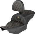 RoadSofa™ Seat - with Backrest - Lattice Stitch - Gold Stitch - FLH/FLT '23-'26