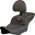 Roadsofa™ Seat - Dragon Scale Stitch - Gold Stitch - w/ Backrest - FLTR/FLHX '23-'24