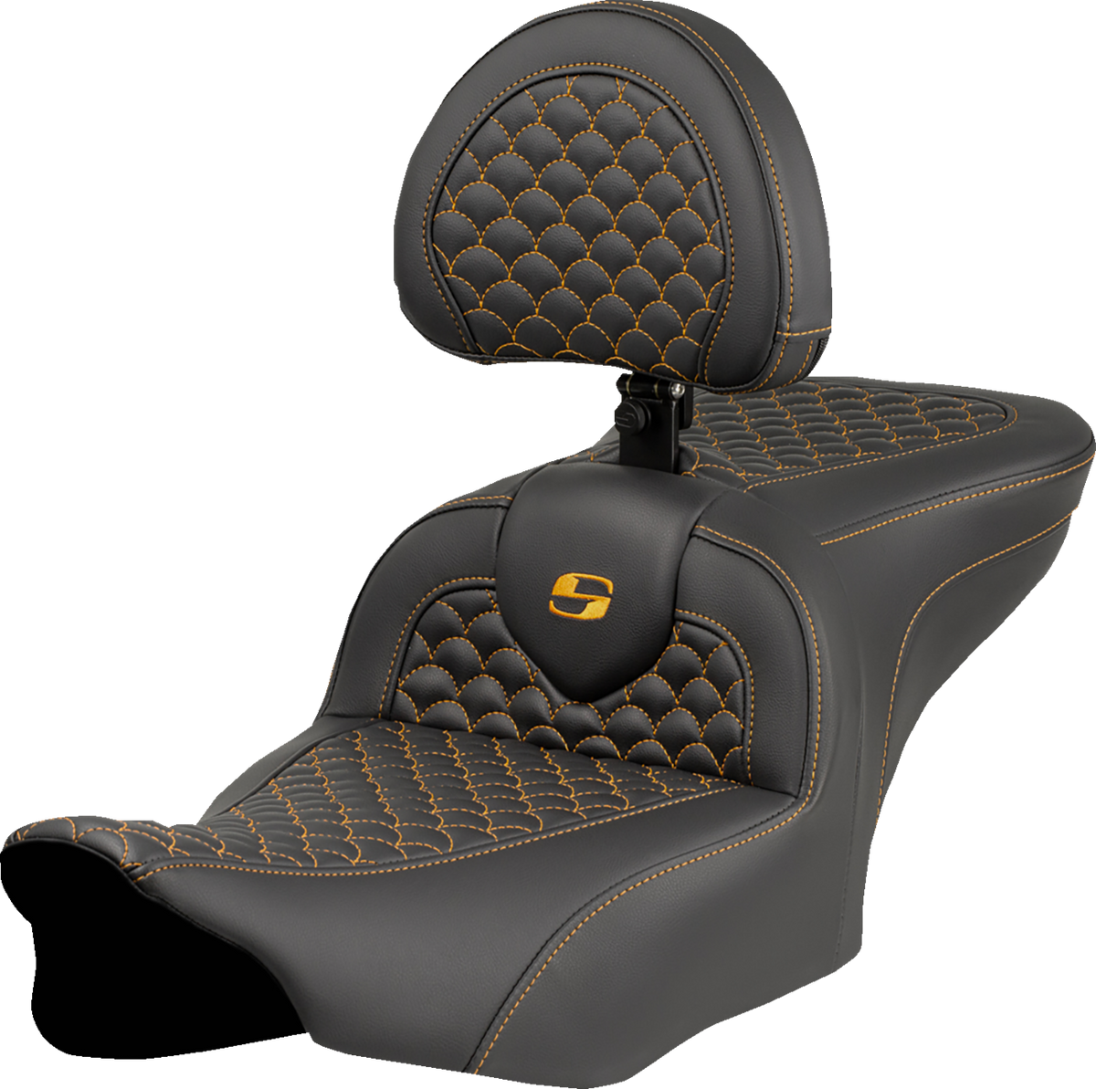 Roadsofa™ Seat - Dragon Scale Stitch - Gold Stitch - w/ Backrest - FLTR/FLHX '23-'24