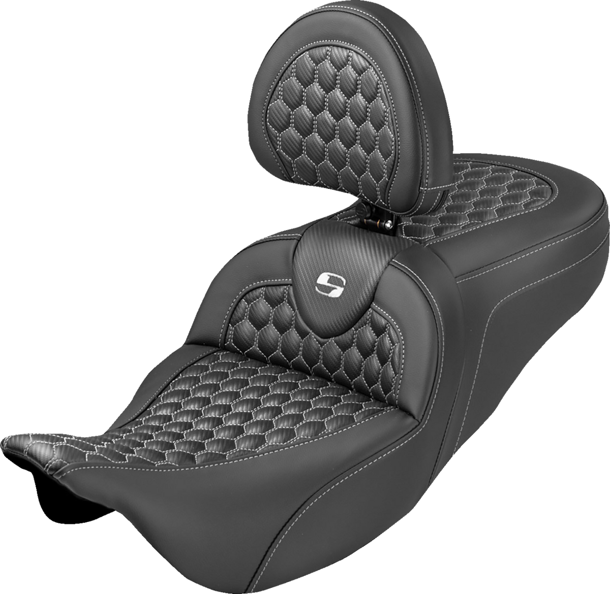 Extended Reach RoadSofa™ Seat - Honeycomb - White Stitch - with Backrest - FLH/FLT '08-'25