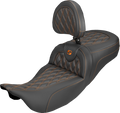 Extended Reach Roadsofa™ Carbon Fiber Seat - Lattice - Orange Stitch - With Backrest - FL '08-'25