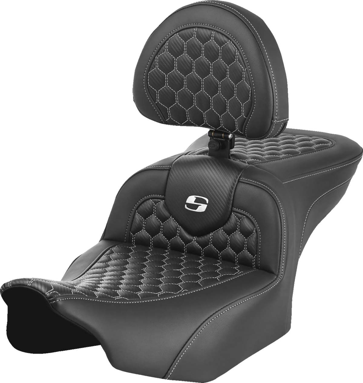 Roadsofa™ Seat - with Backrest - Honeycomb - White Stitch - FLTR/FLHX '23-'24