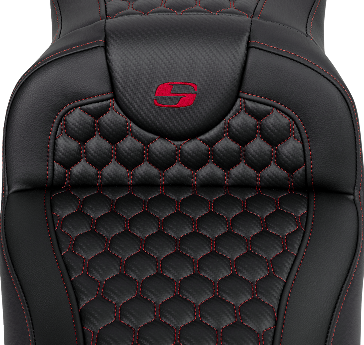 RoadSofa™ Seat - Honeycomb - Red Stitch - Extended Reach - without Backrest - FLH/FLT '08-'24