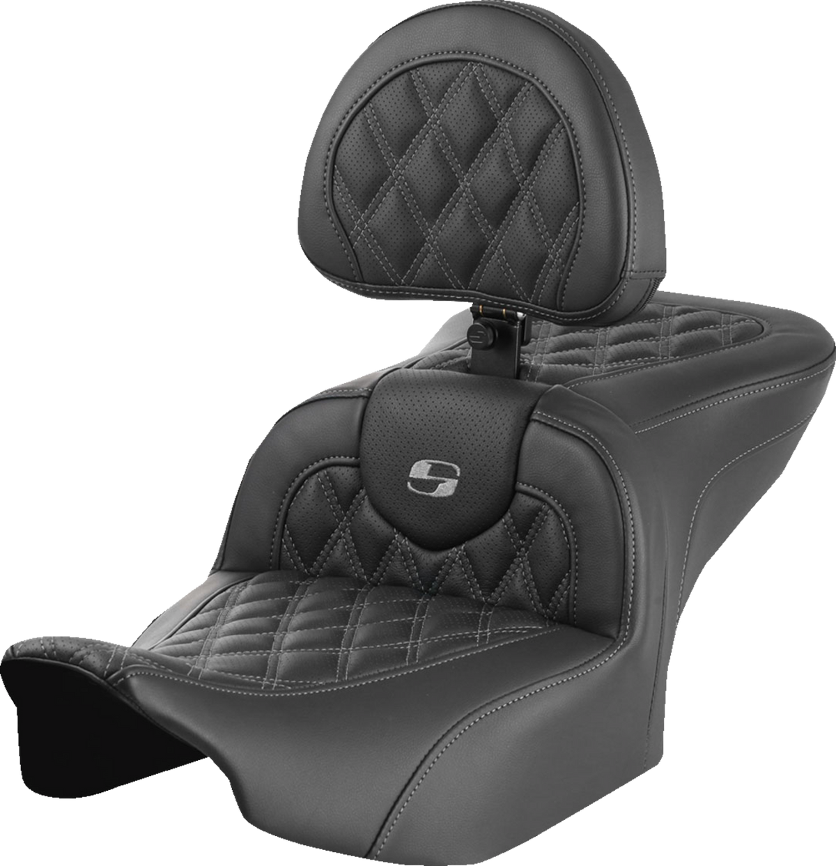 RoadSofa™ Seat - with Backrest - Lattice Stitch - Gray Stitch - FLTR/FLHX '23-'24