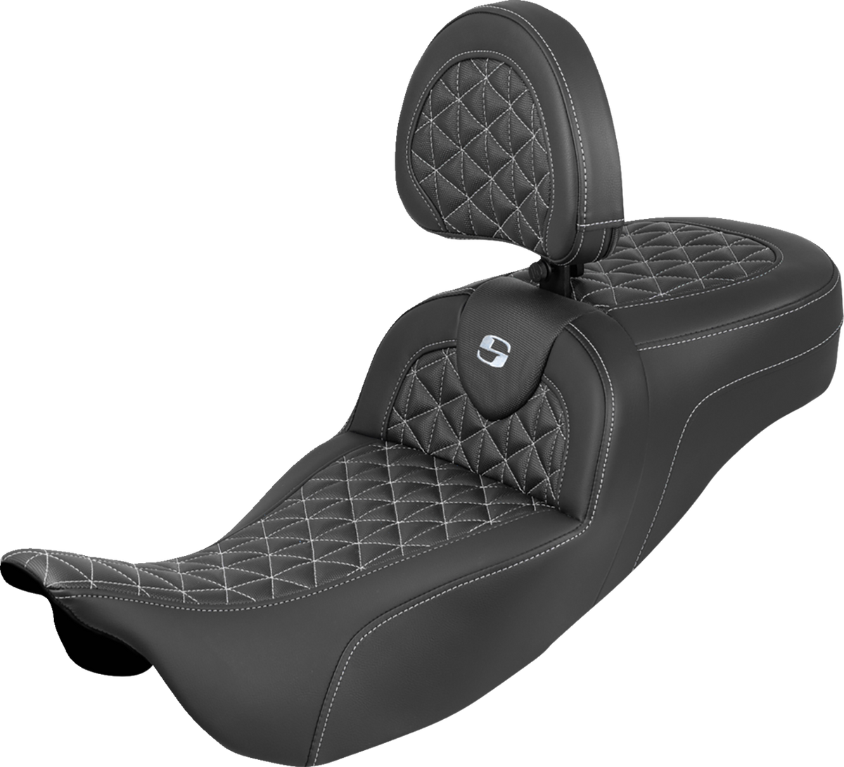 RoadSofa™ Tri Gripper Seat - Extended Reach - Silver Stitch - w/ Backrest - FLH/FLT '08-'25