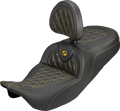 Roadsofa™ Carbon Fiber Seat - Lattice - Gold Stitch - With Backrest - FLH/FLT '08-'25
