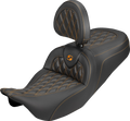Roadsofa™ Carbon Fiber Seat - Lattice - Orange Stitch - With Backrest - FLH/FLT '08-'25