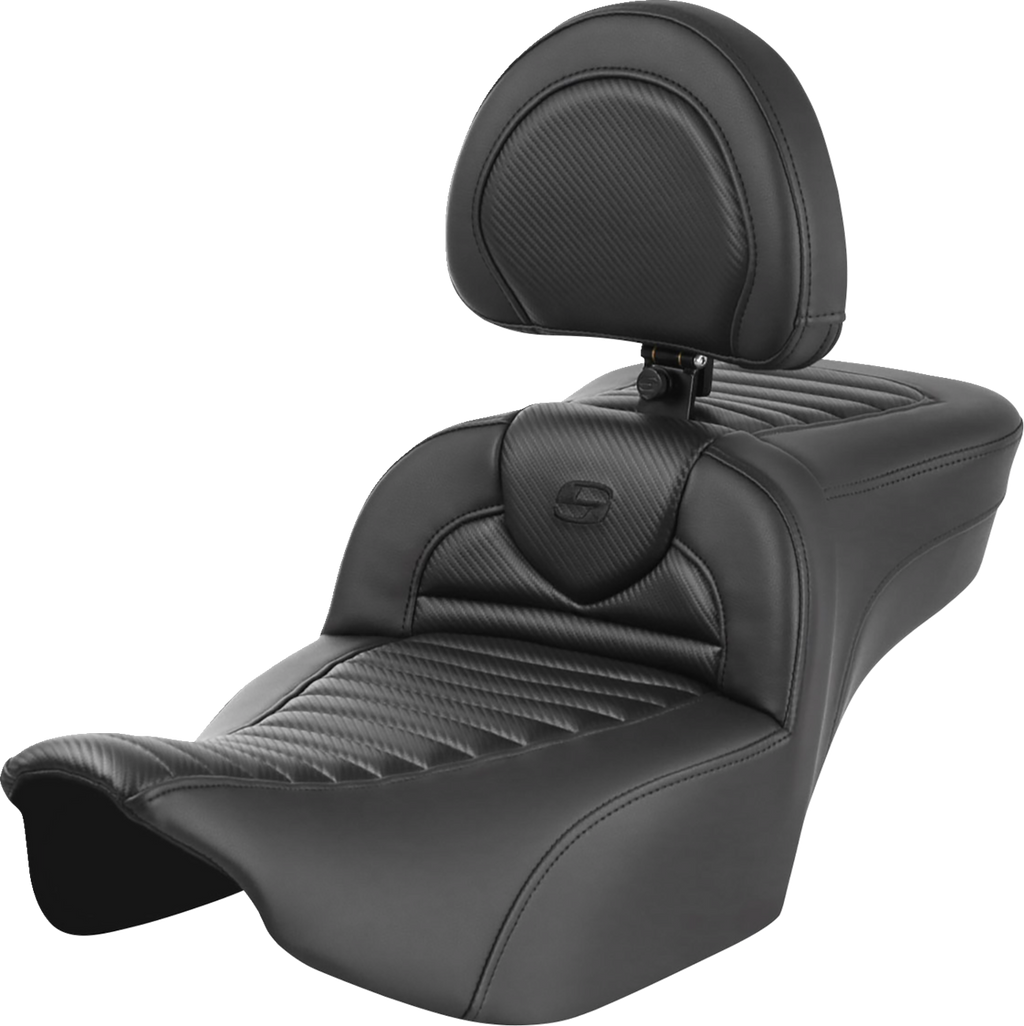 Roadsofa™ Extended Reach Seat - with Backrest - Tuck-n-Roll - Carbon Fiber - FLTR/FLHX '23-'24