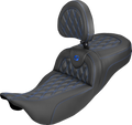 Extended Reach Roadsofa™ Carbon Fiber Seat - Lattice - Blue Stitch - With Backrest - FL '08-'25