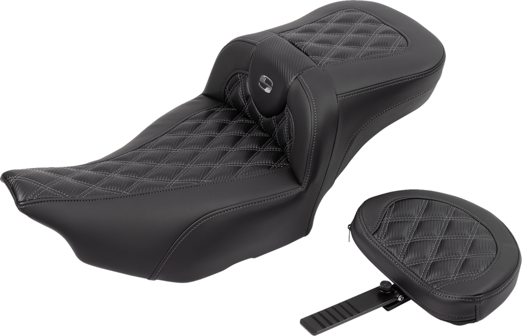 Roadsofa™ Extended Reach Seat - without Backrest - Lattice Stitch - Gray Stitch - FLTR/FLHX '23-'24