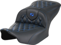 RoadSofa™ Seat - without Backrest - Carbon Fiber - Lattice Stitch - Blue Stitch - FLTR/FLHX '23-'24