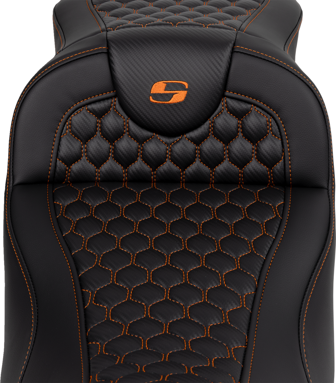 RoadSofa™ Seat - Honeycomb - Orange Stitch - Extended Reach - without Backrest - FLH/FLT '08-'24