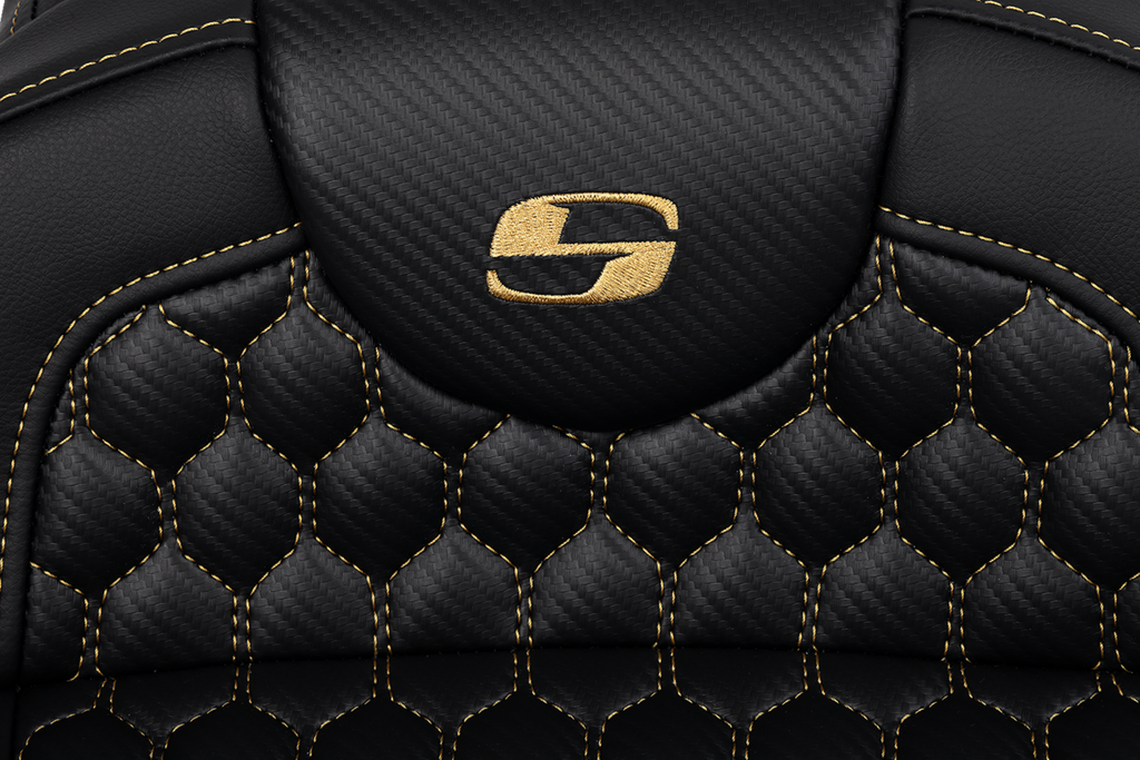 RoadSofa™ Seat - Honeycomb - Gold Stitch - Extended Reach - without Backrest - FLH/FLT '08-'24