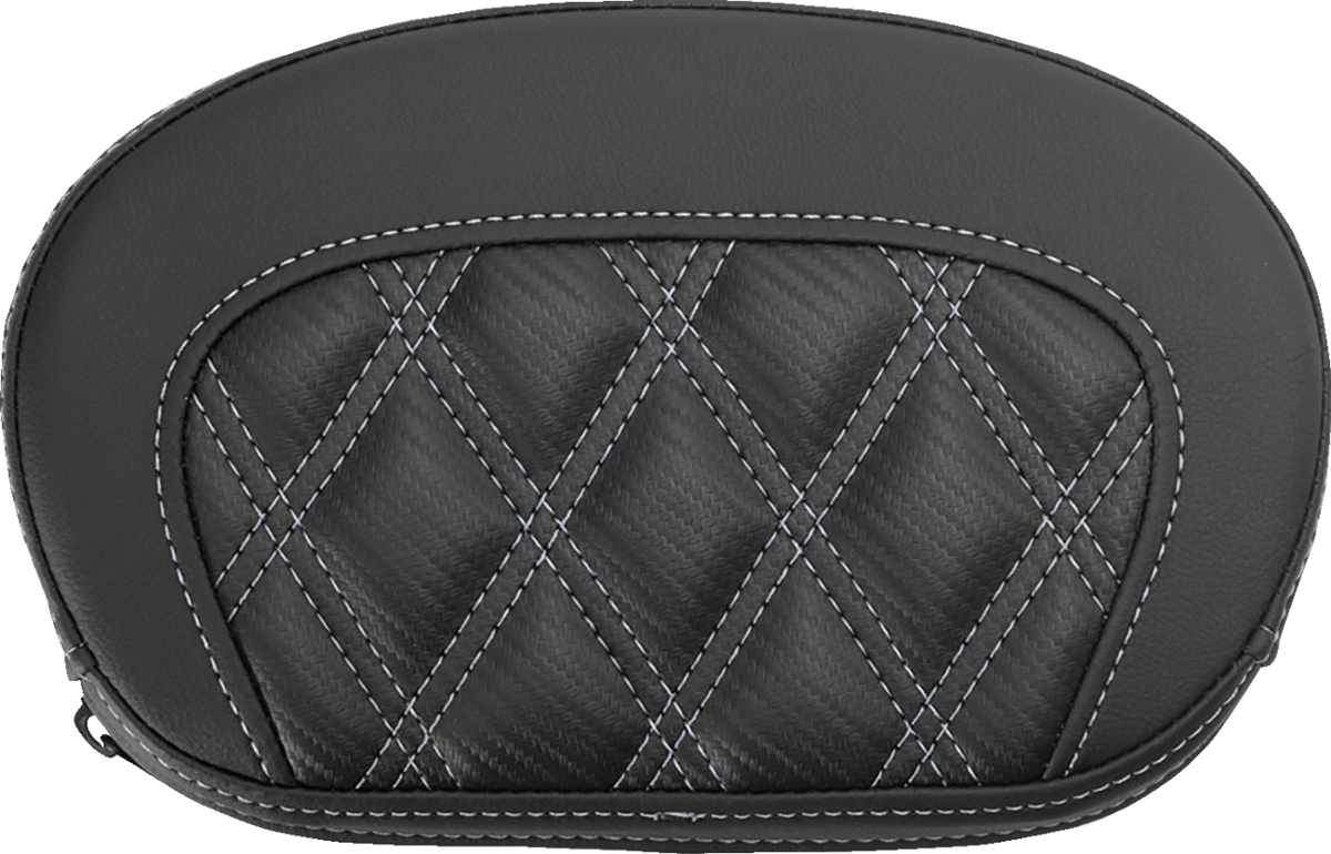 Mini Contour Sissy Bar Pad - Lattice Stitch - Carbon Fiber - Silver Stitch