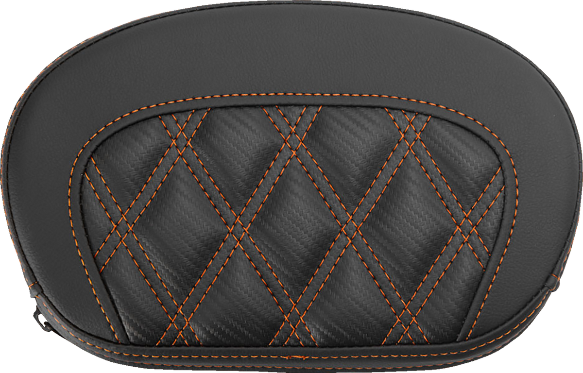 Mini Contour Sissy Bar Pad - Lattice Stitch - Carbon Fiber - Orange Stitch